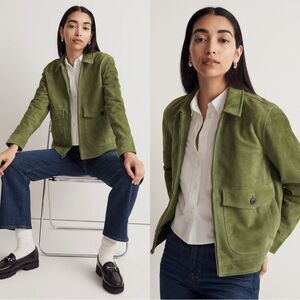 NWT $525 MADEWELL Suede Crop Shirt-Jacket in Palm Leaf